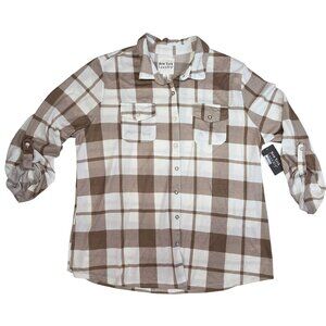 New York Laundry Plaid Rhinestone Button-Up Shirt Roll-Tab Sleeves Womens 1X